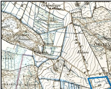Ved udskiftningen af Ørslev Kohave i 1810 fik Annexgården den lod der er markeret på dette ældre kort fra 1890. Marklodden blev senere udskilt til et selvstændigt landbrug og fik matrikelnummer 4b. Geodatastyrelsen.