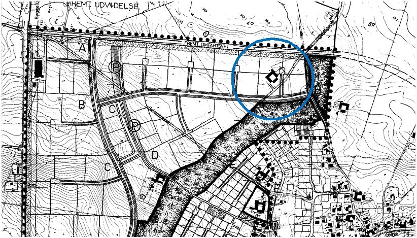 Dette kortudsnit viser hvordan man planlagde at industriområdet vest for Ørslev Skulle se ud. 4 af byens gårde skulle afgive jord til udstykningen. Herunder Annexgård, som ses markeret på kortet. Hvis planen var blevet fuldført i sin oprindelige form, var gården temmeligt sikkert blevet revet ned. Partiel byplanvedtægt nr. 14 april 1975, Vordingborg Kommune.