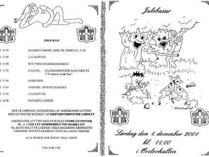 Program for Julebasaren i 2001. Basaren gav 45.000 kr. overskud.